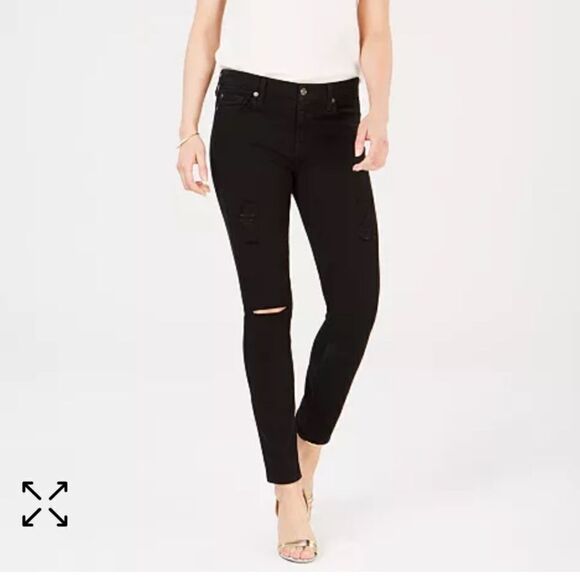 NWT 7 for All Mankind B (air) Black Distressed Ankle Skinny Jeans - Picture 1 of 10